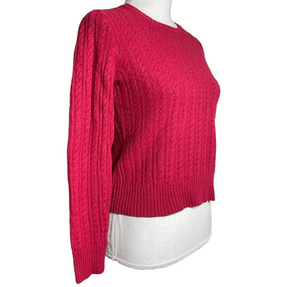 Wool Cashmere Cable Knit Sweater EUC M Women Angora Burgundy Viscose Red - Picture 5 of 16